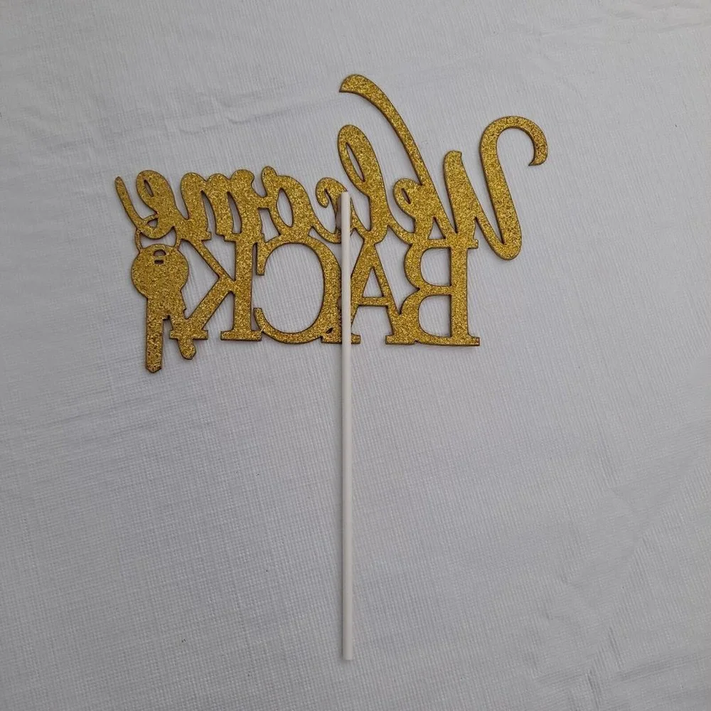 Welcome Back Cake Topper Gold Sparkle Keys